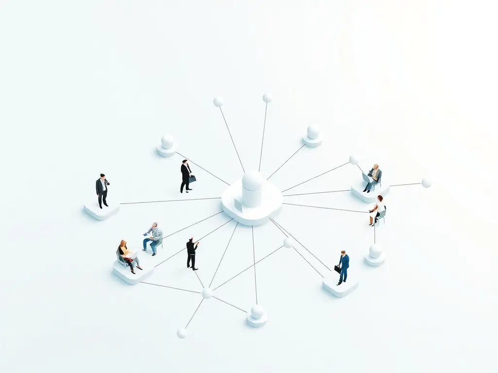 Multi-agent platform visual with interconnected nodes in a light business environment.