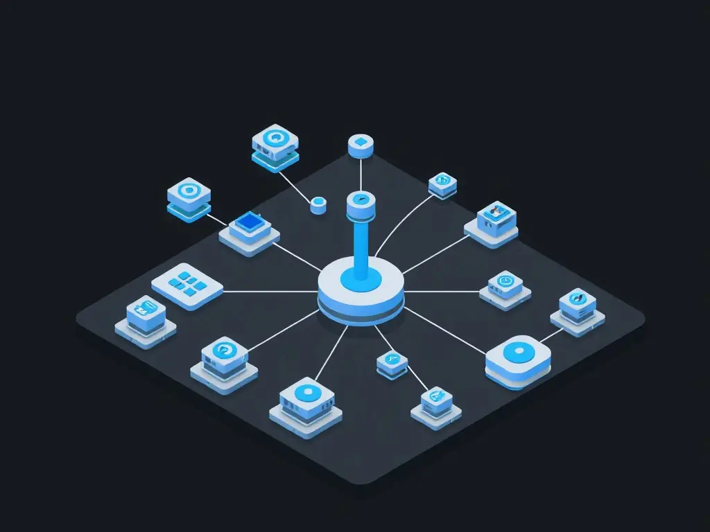 An isometric diagram of the AI Multi-Agent Platform architecture with interconnected components.